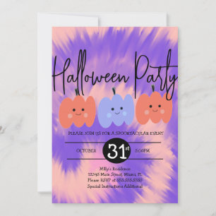 Convite Festa de Halloween Gravata Dye Abóbora Desenhada à