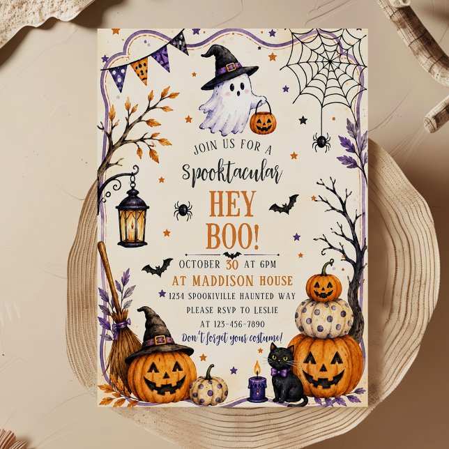 Convite Festa de Halloween Hey Boo (Criador carregado)