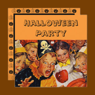Convite Festa de Halloween Infantil Vintage Fantasia retrô
