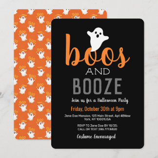 Convite Festa de Halloween Laranja Preto Boos e Bebida