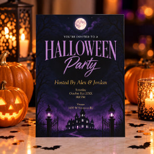 Convite Festa de Halloween Mansão Assombrada Purple Gothic