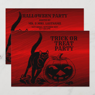 Convite Festa de Halloween Mau Black Cat Pumpkin Red Scary