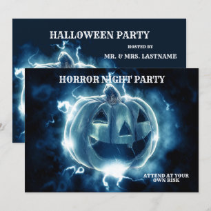 Convite Festa de Halloween Mau Blue Pumpkin Horror Assusta