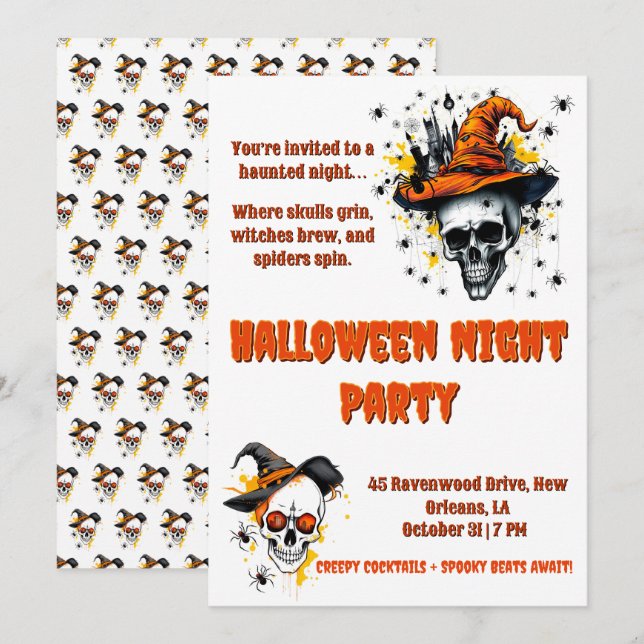 Convite Festa de Halloween mestiça e colorida (Frente/Verso)
