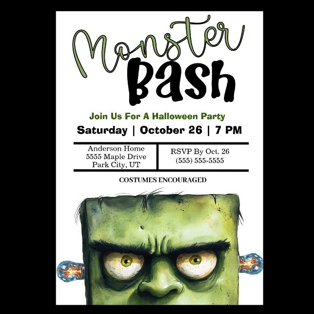Convite Festa de Halloween Monster Bash (Monster Bash Halloween Party Invitation For Children.)