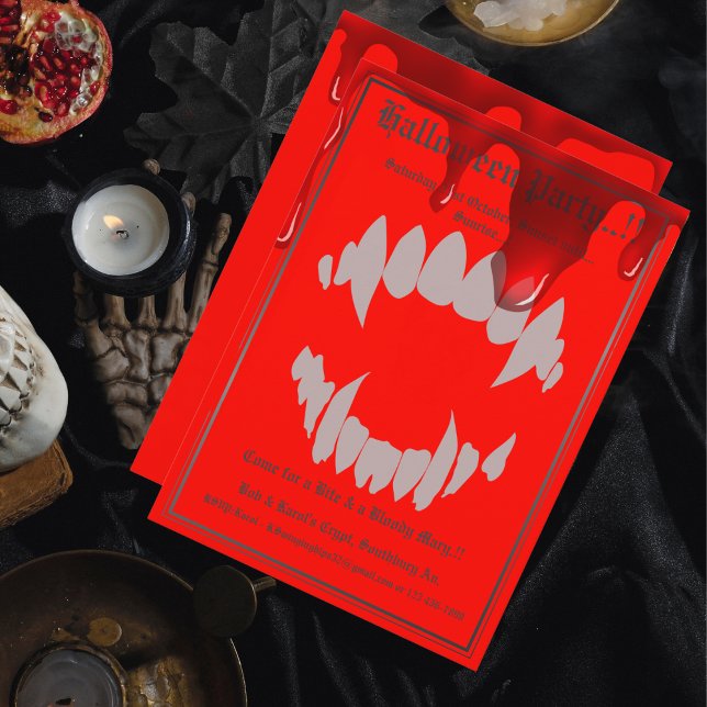 Convite Festa de Halloween Mordida de Vampiro (Vampire Bite Halloween Party Invite)