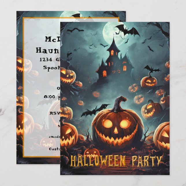 Convite Festa de Halloween muitos Jack-O-Lanterns (Frente/Verso)