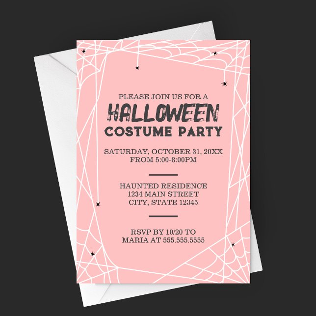 Convite Festa de Halloween na Web (Pink Halloween Costume Party Spiderweb Party Invitation)