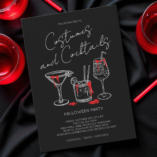 Convite Festa de Halloween Negro Sangue e Cocktails
