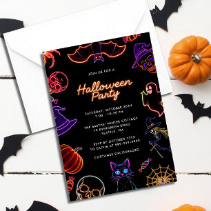 Convite Festa de Halloween Neon Cute Glow no Escuro