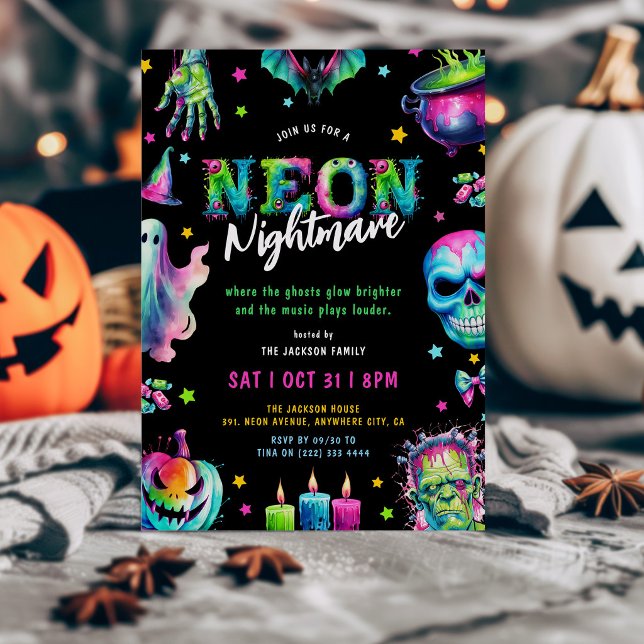 Convite Festa de Halloween Neon Nightmare (Criador carregado)