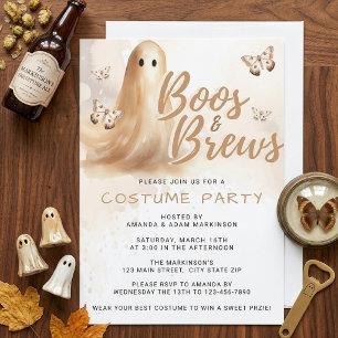 Convite Festa de Halloween Neutra Aguarela Boos And Brews