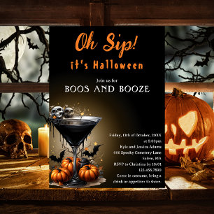 Convite Festa de Halloween Oh Sip Black Martini Boos & Boo