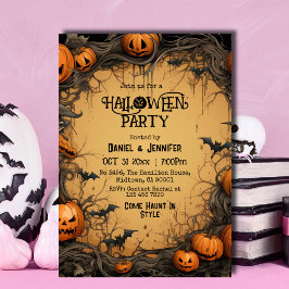 Convite Festa de Halloween para adultos, abóbora assustado