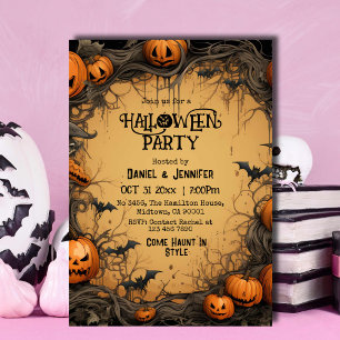 Convite Festa de Halloween para adultos, abóbora assustado