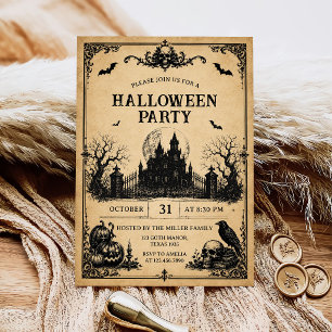 Convite Festa de Halloween para Adultos Crânio Gótico Vint