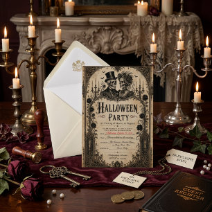 Convite Festa de Halloween para Adultos Crânio Gótico Vint