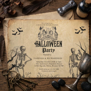 Convite Festa de Halloween para Adultos Esqueleto Gótico V