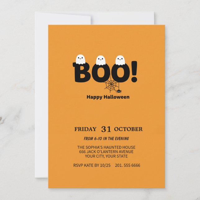 Convite Festa de Halloween para Fantasmas e Abóbora Bonito (Frente)