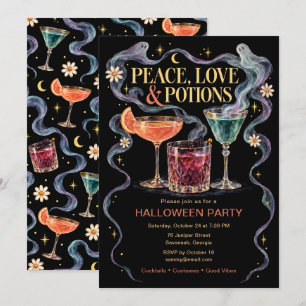 Convite Festa de Halloween Peace Love & Poções