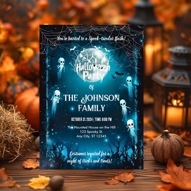Convite Festa de Halloween Personalizada com Fantasmas e E (Criador carregado)