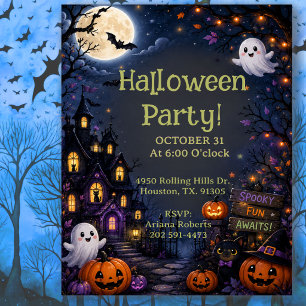 Convite Festa de Halloween Preta Amigável para Crianças em