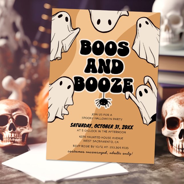 Convite Festa de Halloween Retro Boos and Booze (Criador carregado)