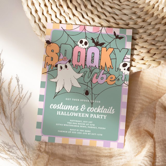 Convite Festa de Halloween Retro e Cocktails (Criador carregado)
