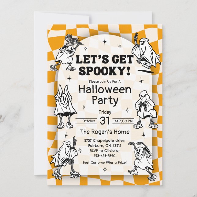 Convite Festa de Halloween Retro Groovy Vamos Ficar Assust (Frente)