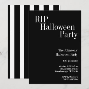 Convite Festa de Halloween RIP Faixa Preto e Branco