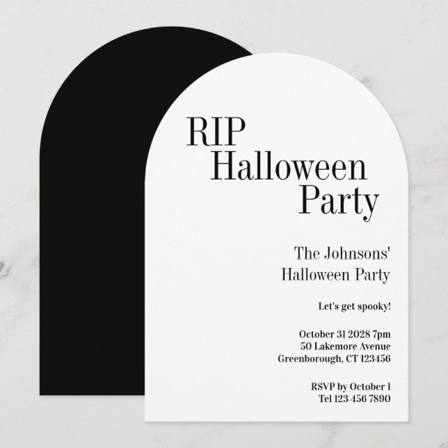 Convite Festa de Halloween RIP Preto e Branco (Frente/Verso)