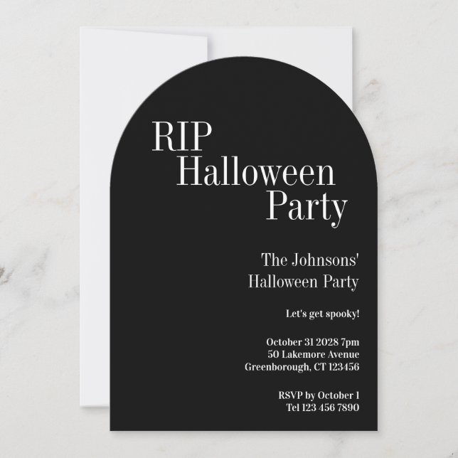 Convite Festa de Halloween RIP Preto e Branco (Frente)