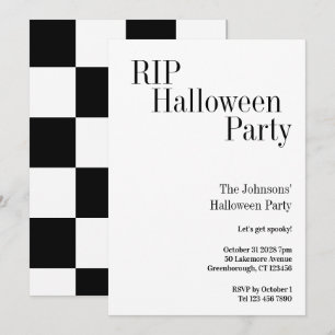 Convite Festa de Halloween RIP Xadrez Preto e Branco