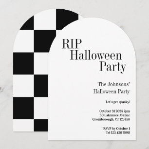 Convite Festa de Halloween RIP Xadrez Preto e Branco
