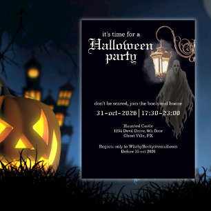 Convite Festa de Halloween Simples Lanterna Assustadora Pr