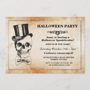 Convite Festa de Halloween - Skull Top Hat Arco Tie Spook 