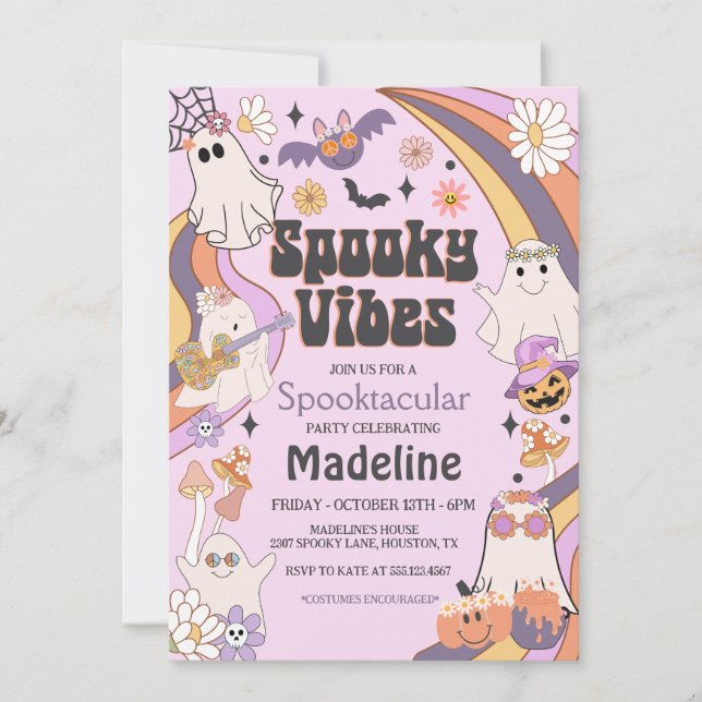 Convite Festa de Halloween Spookes Vibes Hippie (Frente)