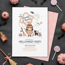 Convite Festa de Halloween Spooks & Spells Rosa ID1325