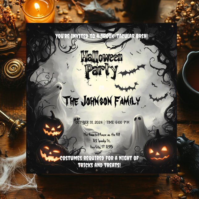 Convite Festa de Halloween Spooky - Fantasmas e Pumpkins (Criador carregado)