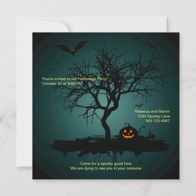 Convite Festa de Halloween Spooky Green Grunge (Frente)
