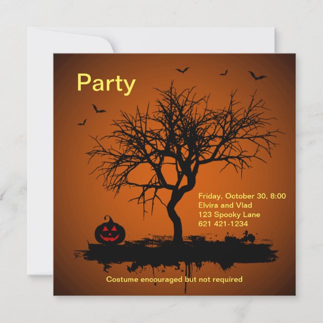 Convite Festa de Halloween Spooky Orange Grunge (Frente)
