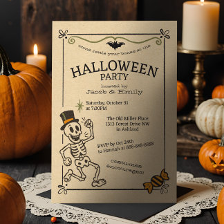 Convite Festa de Halloween Spooky Vintage - Esqueleto Retr