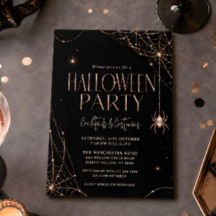 Convite Festa de Halloween Teia de Aranha em Rose Gold