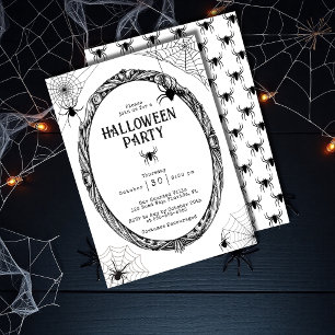 Convite Festa de Halloween Teia de Aranha Gótica Vintage A