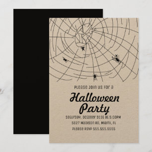 Convite Festa de Halloween Teia de Aranha Kraft Doodle