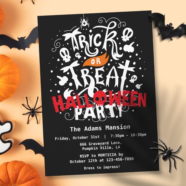 Convite Festa de Halloween 'Trick or Treat' (Trick or Treat Halloween Party Invitation)