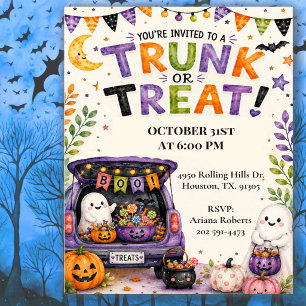 Convite Festa de Halloween Trunk Or Treat para Crianças Fo
