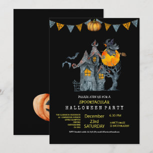 Convite Festa de Halloween, uma família de cor de água f