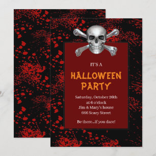 Convite Festa de Halloween Vermelho Esqueleto Cruzado Salp