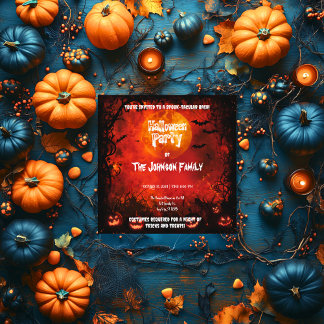 Convite Festa de Halloween Vermelho Sinistro - Lua e Abóbo